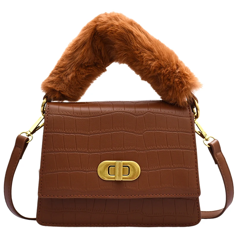 

Crocodile pattern Plush Tote bag 2020 Fashion New High quality PU Leather Women's Designer Handbag Lock Shoulder Messenger Bag