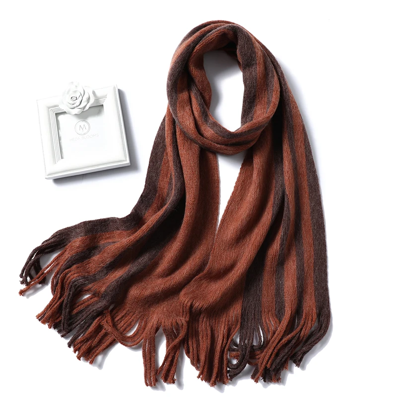 coffee Winter Scarf for Women Fashion Solid Cashmere Scarves Neck Warm Soft Long Size knitted Men's Scarfs Female Foulard Shawls - Цвет: coffee