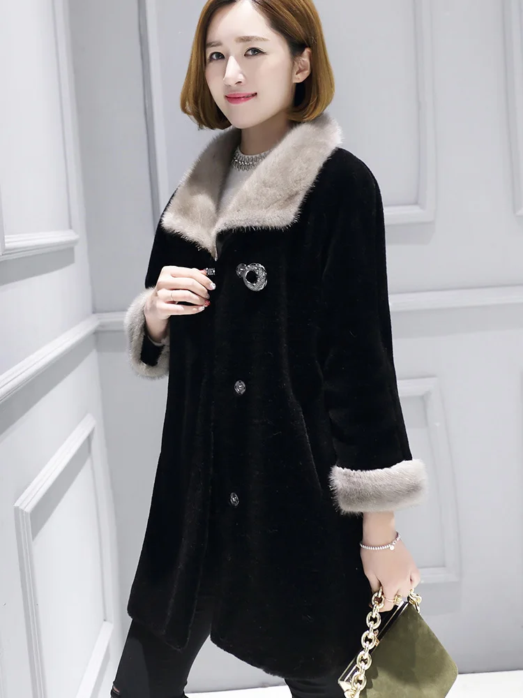 

Sheep Shearling Winter Jacket Women Clothes 2020 real Mink Fur Collar 100% Wool Coat Female Long Jackets MY4179