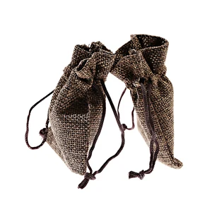 Коричневый льняной мешок, мешочек на шнурке для упаковки ювелирных изделий, свадебный подарочный мешок