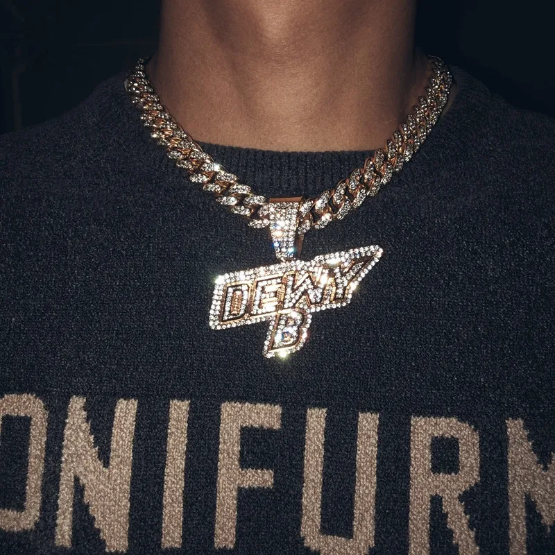 

New Cubic Zircon Letter DEWYB Pendant With Iced Out Rhinestone Miami Cuban Chain Necklace For Men Women Hip Hop Party Jewelry