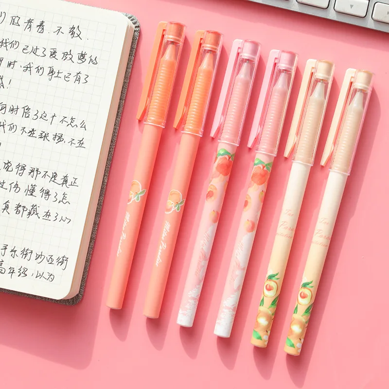24pcs Cute Stationery Pens for Girls Lovely Fruit Peach Set Kawaii Japanese School Supplies Items Wholesale |