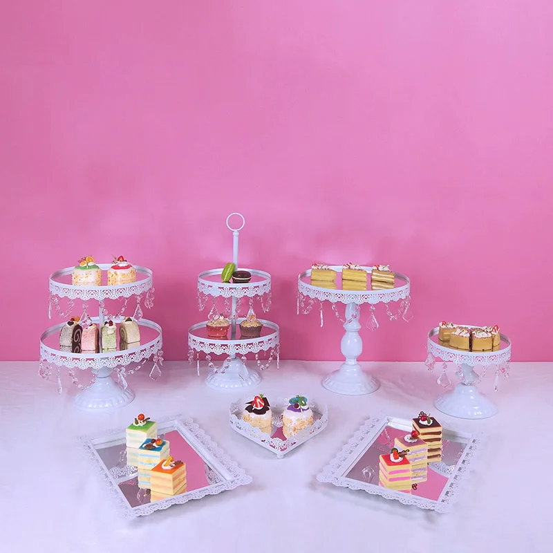 7pcs white Белые подставки от кашля, свадебные подставки для кексов, набор стеклянных купольных хрустальных конфет, украшения, инструменты для выпечки от кашля, Набор 4-18 штук - Цвет: 7pcs white