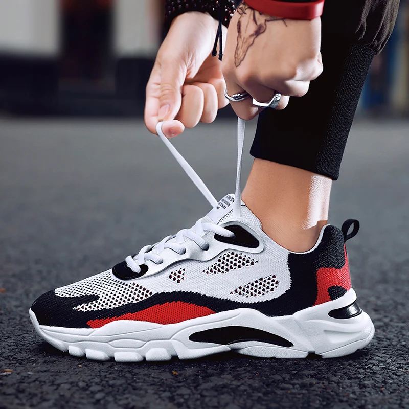 

Newest Sports Shoes For Men Trend Patchwork Air Mesh PVC Thick Bottom Damping Breathable Lightweight Flats Jogging Shoes Lace-up