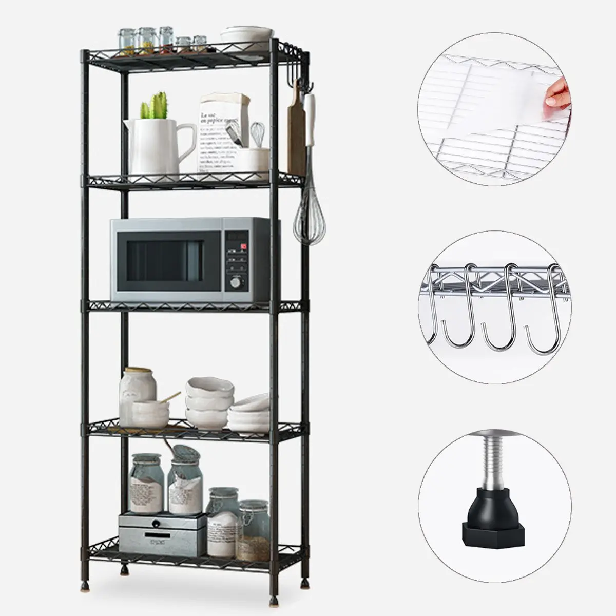 

Adjustable Kitchen Dishes Rack Book Shelves Storage 5 Tier Multi-use Carbon Steel Storage Rack Oragnizer Rack Stand Shelves