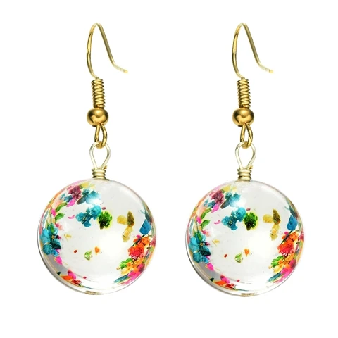 Style 12 SONGDA Новые красочные серьги с сушеным цветком золото серебро прозрачный шар серьги-капельки с имитацией листьев милые ушные капли современные ювелирные изделия - Окраска металла: Style 12
