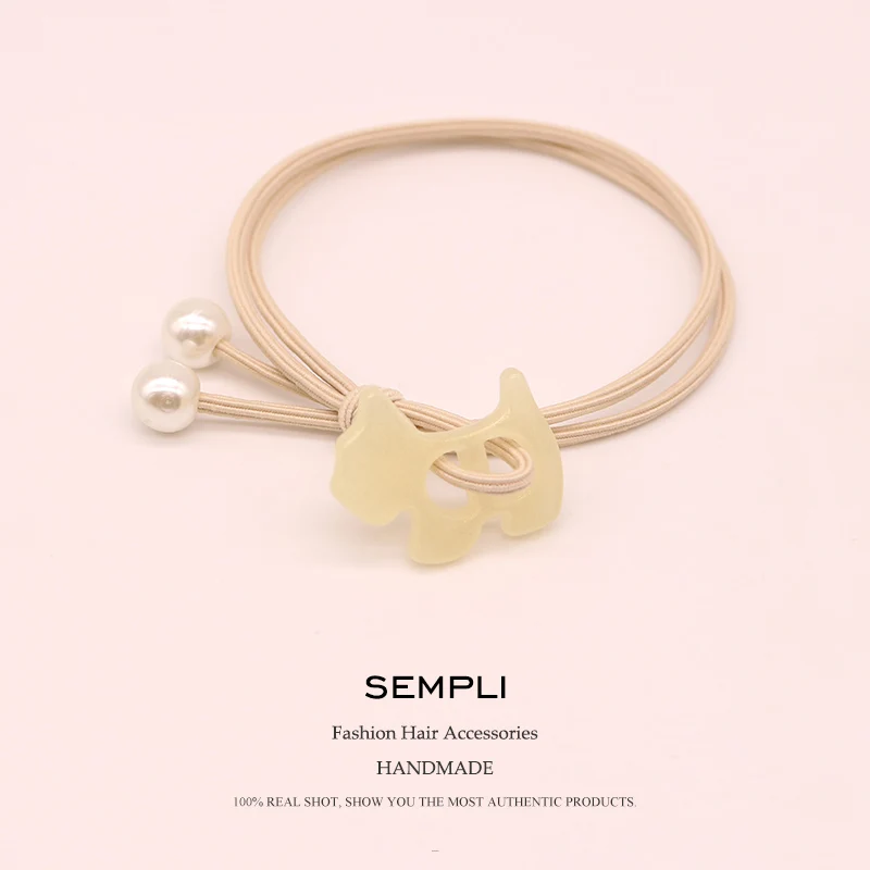 Beige Sempli нейлоновая высокая эластичность щенок собака породы Шнауцер с жемчугом для девочек Женская эластичная лента для волос Детская резинка для волос - Цвет: Beige