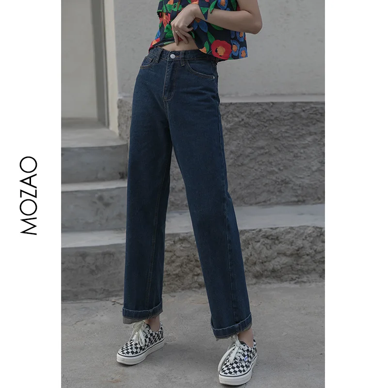 

Лидер продаж, джинсы с высокой талией для женщин, осень 2020, тонкие, стройнящие, тонкие, прямые, свободные, с девятью точками, широкие брюки, же...