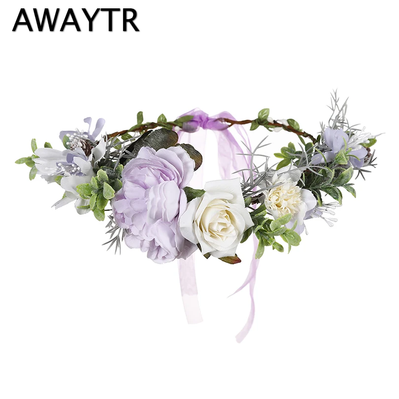 Женский цветочный венок AWAYTR свадебный на голову с цветочной гирляндой для