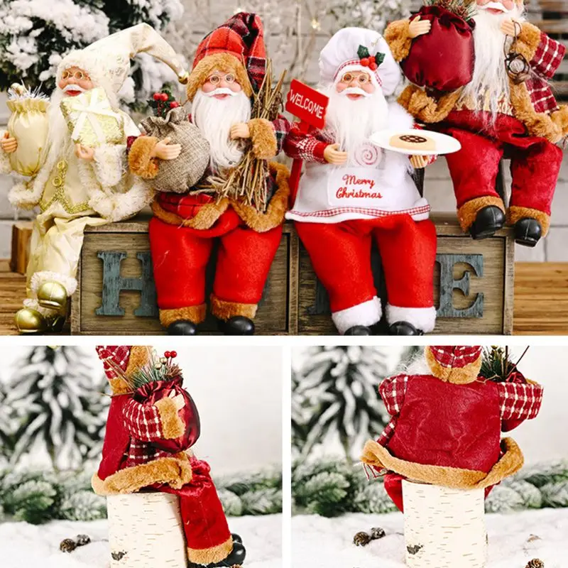 

Creative Christmas Santa Claus Figurine Sitting Posture Doll Toy Medium Size Ornament Festival Gifts Present Decoration