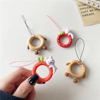 funny cute rabbit finger ring strap for mobile phone case cartoon silicone keycord chain lanyard accessories for airpods case
