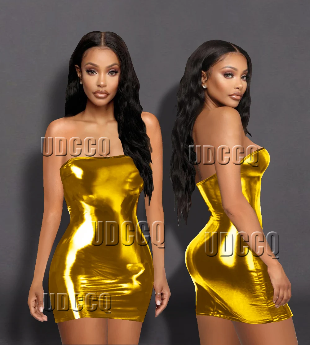 Сексуальное нижнее белье из ПВХ с металлическим блеском без бретелек