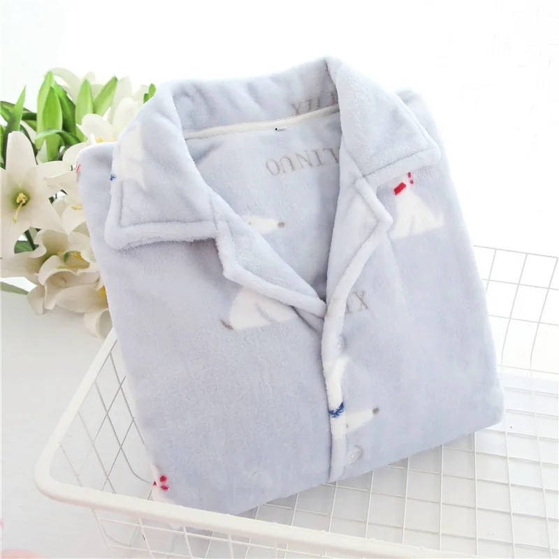 

Sweet Cartoon Flannel Pyjamas Suit Autumn Winter Lovers Pajamas Sleep Set Casual Soft Bathrobe Homewear Thicken Warm Sleepwear