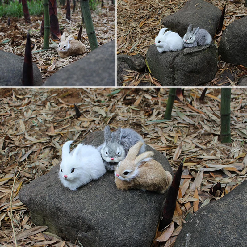 

15Cm Q Version Lifelike Plush Rabbit Lifelike Animal Desktop Ornaments Easter Imitation Rabbit Model Toy Birthday Gift B