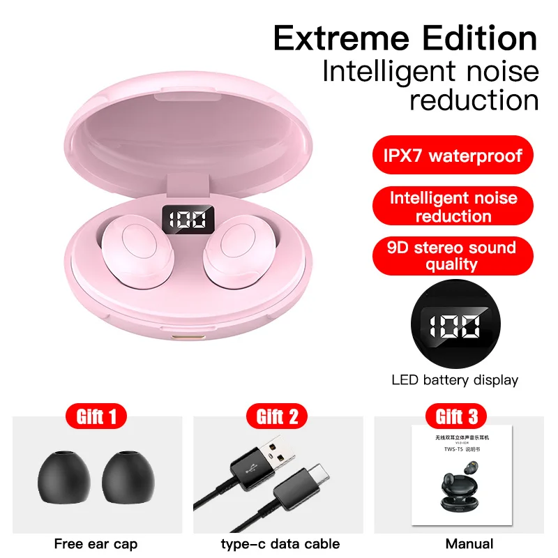 

TWS Bluetooth 5.0 Earphones 2200mAh Charging Box Wireless Headphone 9D Stereo Sports Waterproof Earbuds Headsets With Microphone