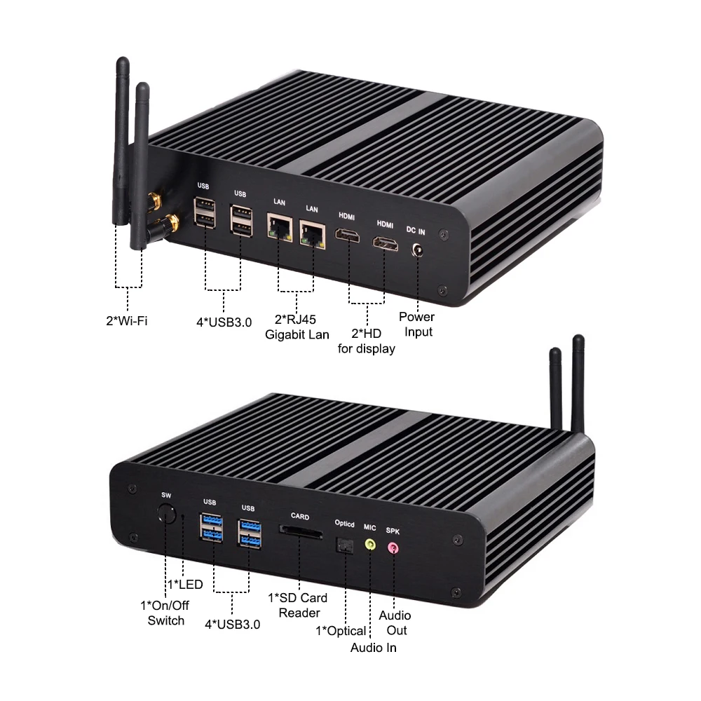 Мини-ПК Windows i7 5500U i5 5200U i3 5005U 2 LAN * HDMI 1 оптический системный блок HTPC Nuc