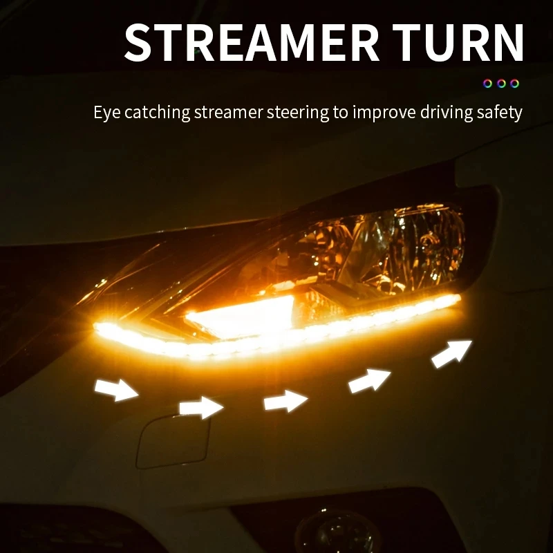 Super Bright Led Daytime Running Lights Waterproof Flexbile Car DRL Streamer Turn Signal Lamp Auto Headlight Light Strips 12v | Автомобили