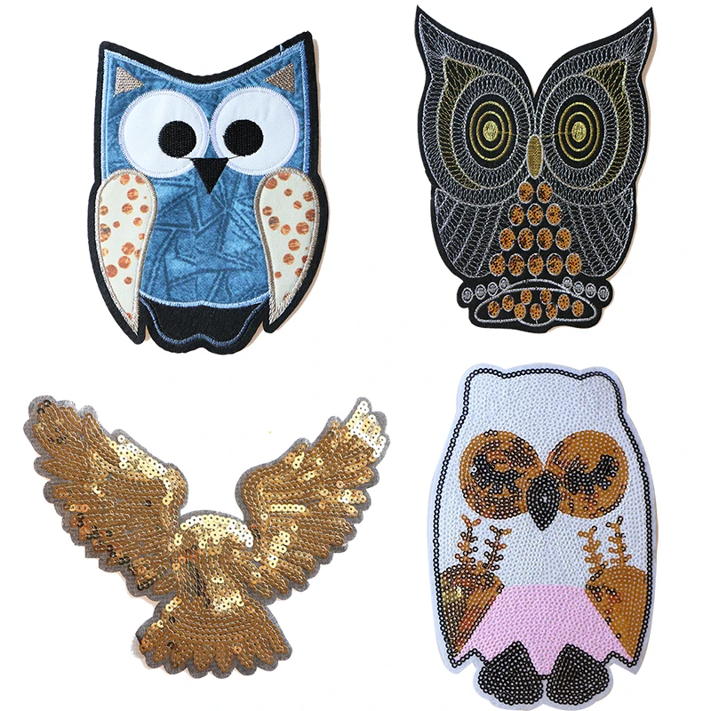 Cartoon Decorative Patch Golden eagle,owl Sequins icon Embroidered Applique Patches For DIY Iron on Badges Stickers on backpack