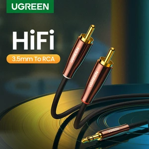 Ugreen rca cable 2rca to 3. 5mm hi-fi nylon-braided rca to aux audio cable for dj controller speaker turntable tv car stereo 1 cable Item image