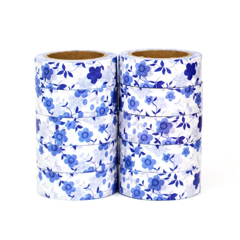 

NEW 10pcs/Lot Decorative Cute Blue Flowers Leaves Washi Tapes Japanese Paper Scrapbook Planner Adhesive Masking Tape Stationery