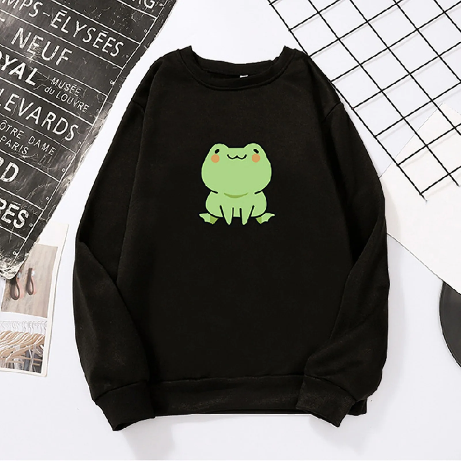 2021 Autumn Woman's Hoodies Oversize Female Loose Long Sleeve Frogs Print Casual Round Neck Fashion Sweatshirts Lady #T2P