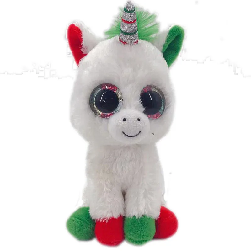 

New 6''15CM Ty Beanie Boos Big Eyes Green Eared Unicorn Plushie Cute Doll Decor Toys Boy Girl Child Birthday Christmas Gift