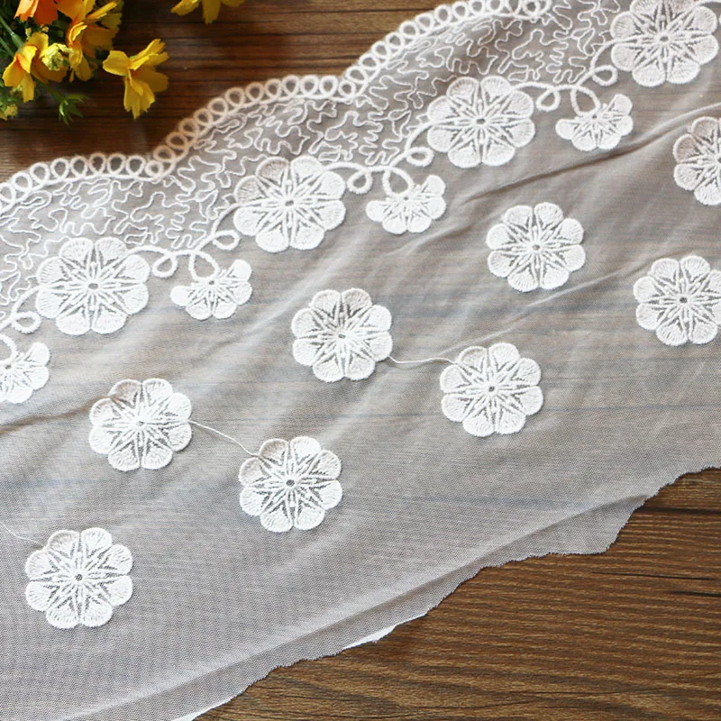 1 ярдов/партия 20 см белая сетчатая кружевная лента с вышивкой платье вышитая