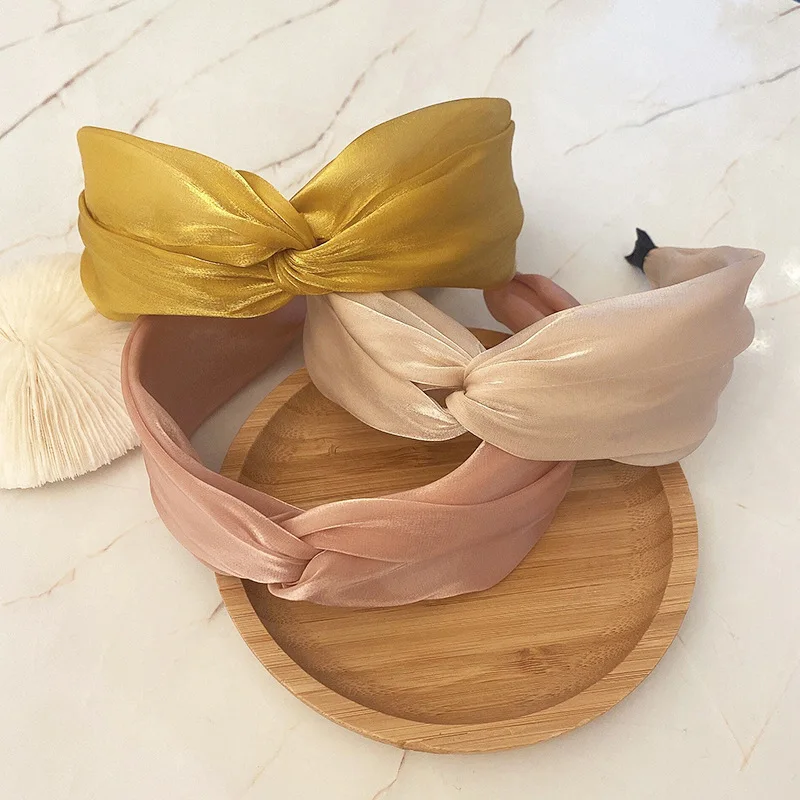 

Корейский Элегантный обруч для волос из марли для женщин, микро обруч для волос с широкими краями и узлом, аксессуар для волос 2021