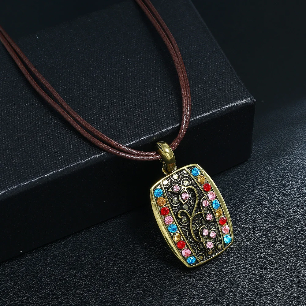 Boho Ethnic Necklace 2020 New Fashion Bohemian Vintage Geometric Square Carved Flowers Rhinestones Leather Rope Pendant | Украшения и