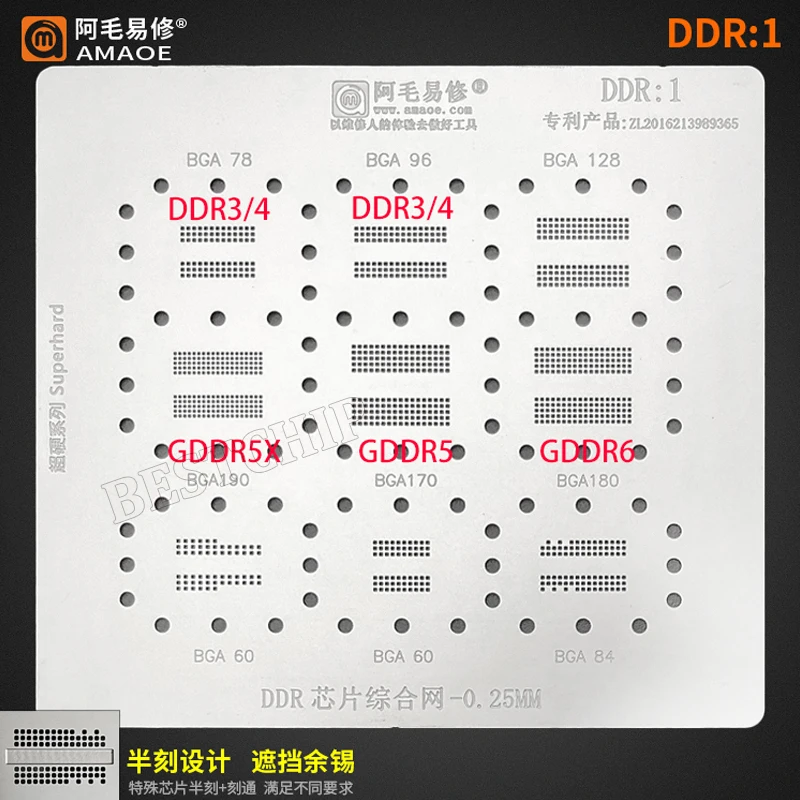 

AMAOE BGA stencil for DDR3/DDR4/DDR5/DDR6 BGA Direct heating Reballing template thickness 0.25mm