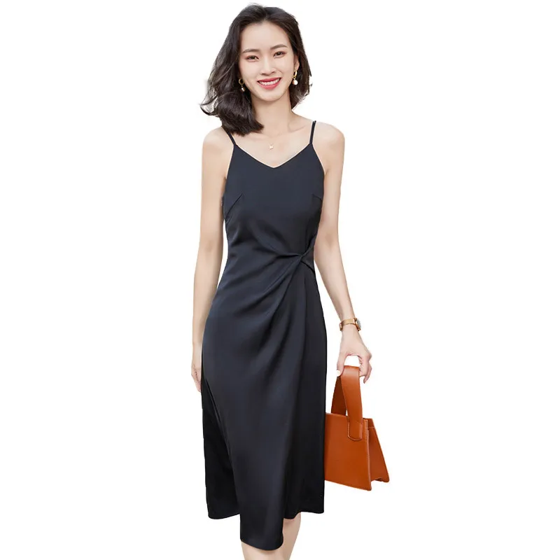 

Acetate Satin Suspender Dress for Women 2021 Spring and Summer New Korean Style French Popular Suit Inner Chiffon Dress