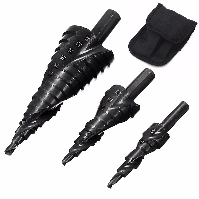 

3PCS HSS Cobalt Step Stepped Drill Bit Set Nitrogen High Speed Steel Spiral For Metal Cone Triangle Shank Hole woodworking tools