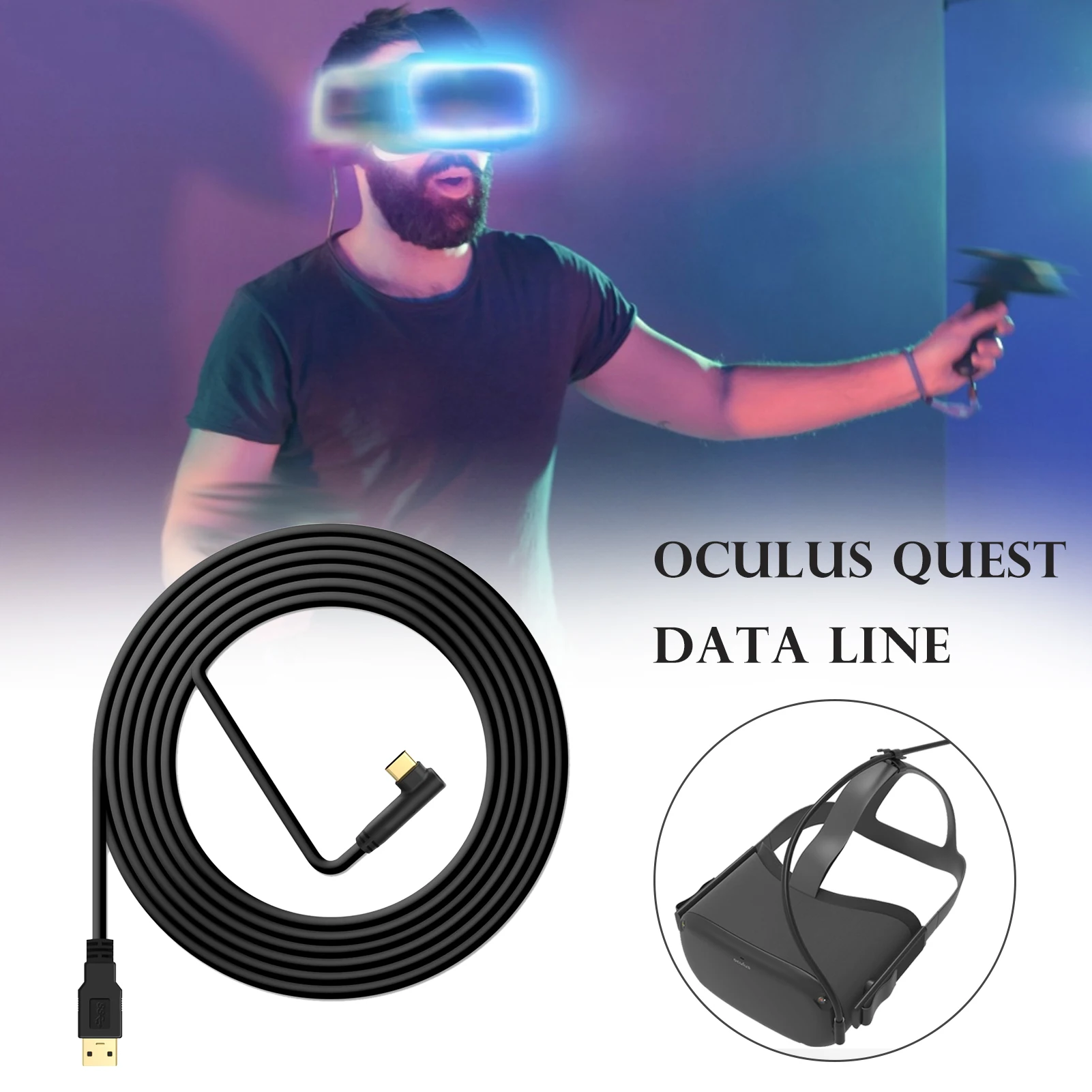 

Удлинительный кабель виртуальной реальности, 5 м, USB3.0, стабильная линия передачи данных, кабель для гарнитуры типа C для Oculus Quest/Quest 2 /Link, аксес...