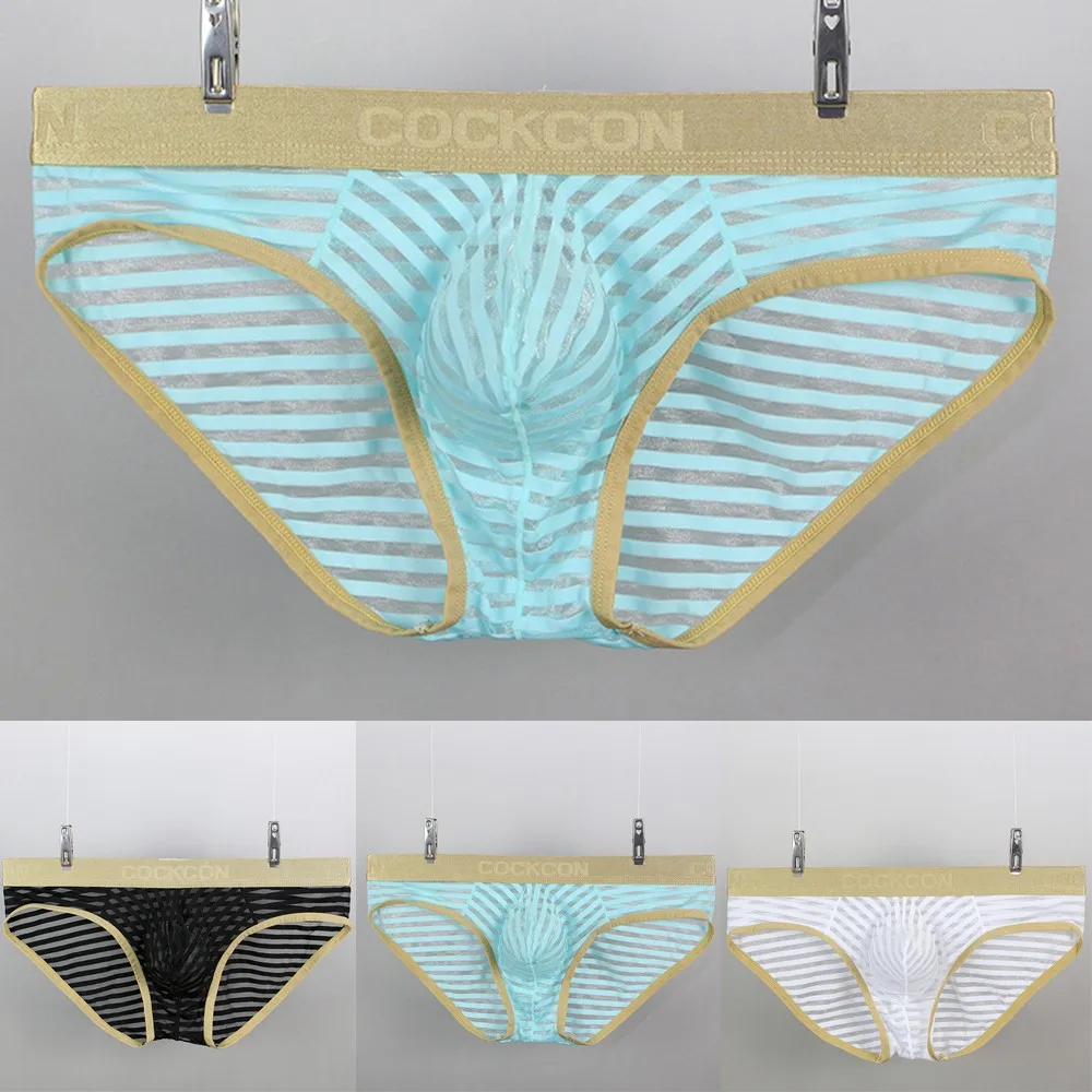 

Ice Silk Sexy Underwear Men Mesh Briefs Breathable Panties Men Bikini Solid Transparent Low Waist Soft U Convex Pouch Panties
