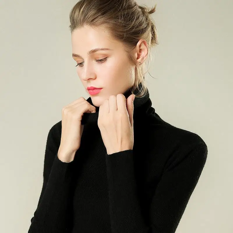 KINOMI Autumn Winter Solid Basic Knitted Pullover Women Turtleneck Sweater Long Sleeve Black Red Pullovers Tops 2019 New | Женская