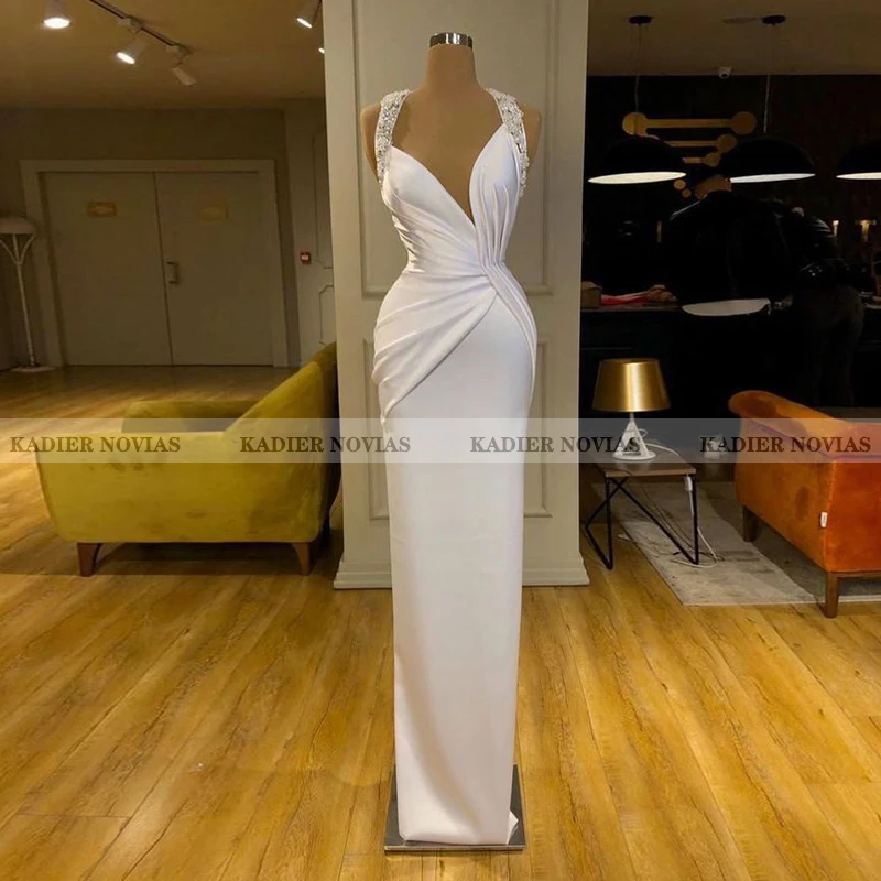 

Kadier Novias длинные белые Для женщин атласное вечернее платье 2021 вечерние платья Robe De Soiree Femme Vestidos Формальное