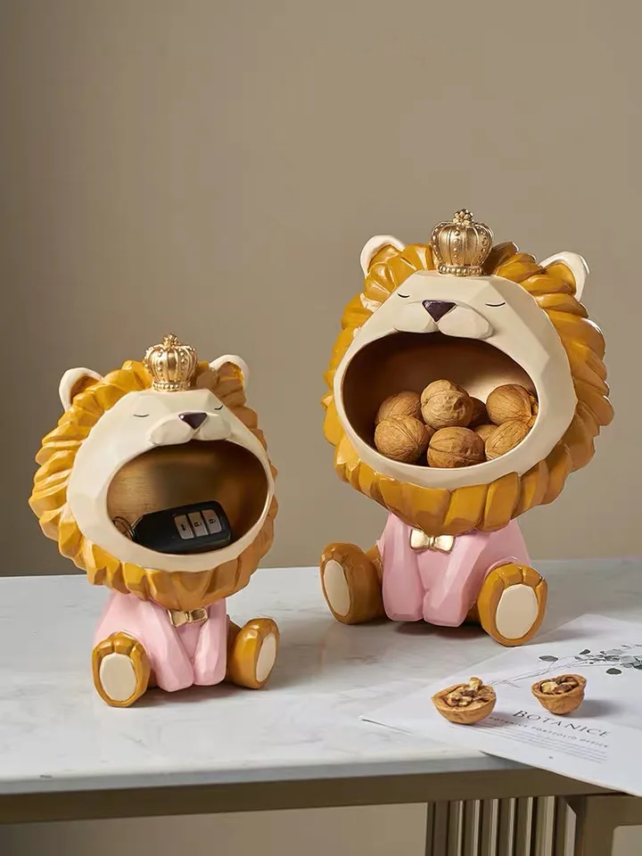 

Luxury Figurine Big Mouth Lion Storage Box Home Decoration Ornamental Resin Art Sculpture Nordic Creative Statue Accessories