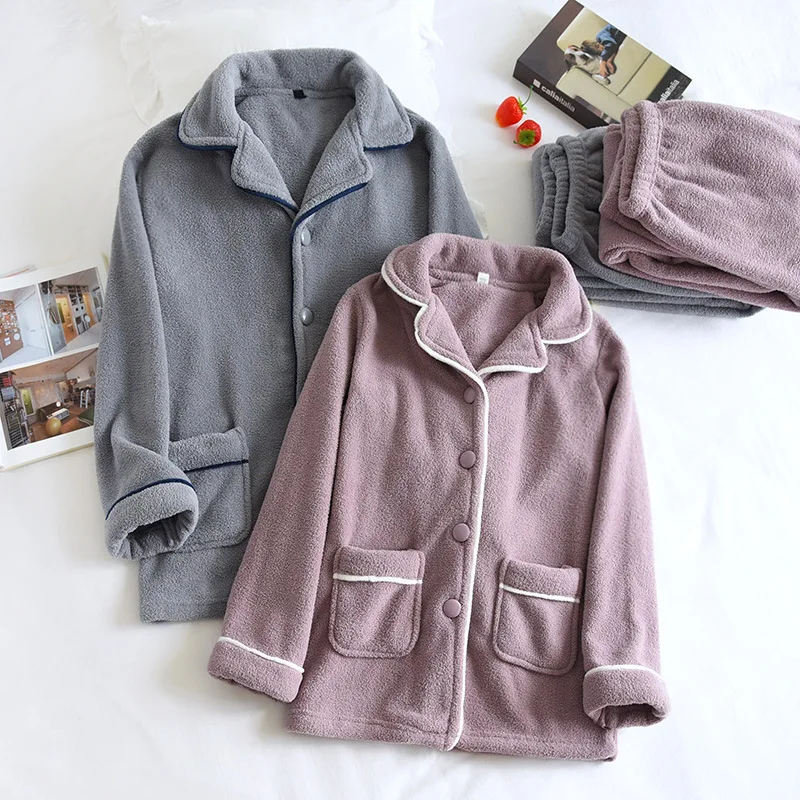 Winter Warm Flannel Pajamas Set For Women Thick Coral Velvet Long Sleeve Pyjamas Sets Pijama Suit Mujer female Homewear