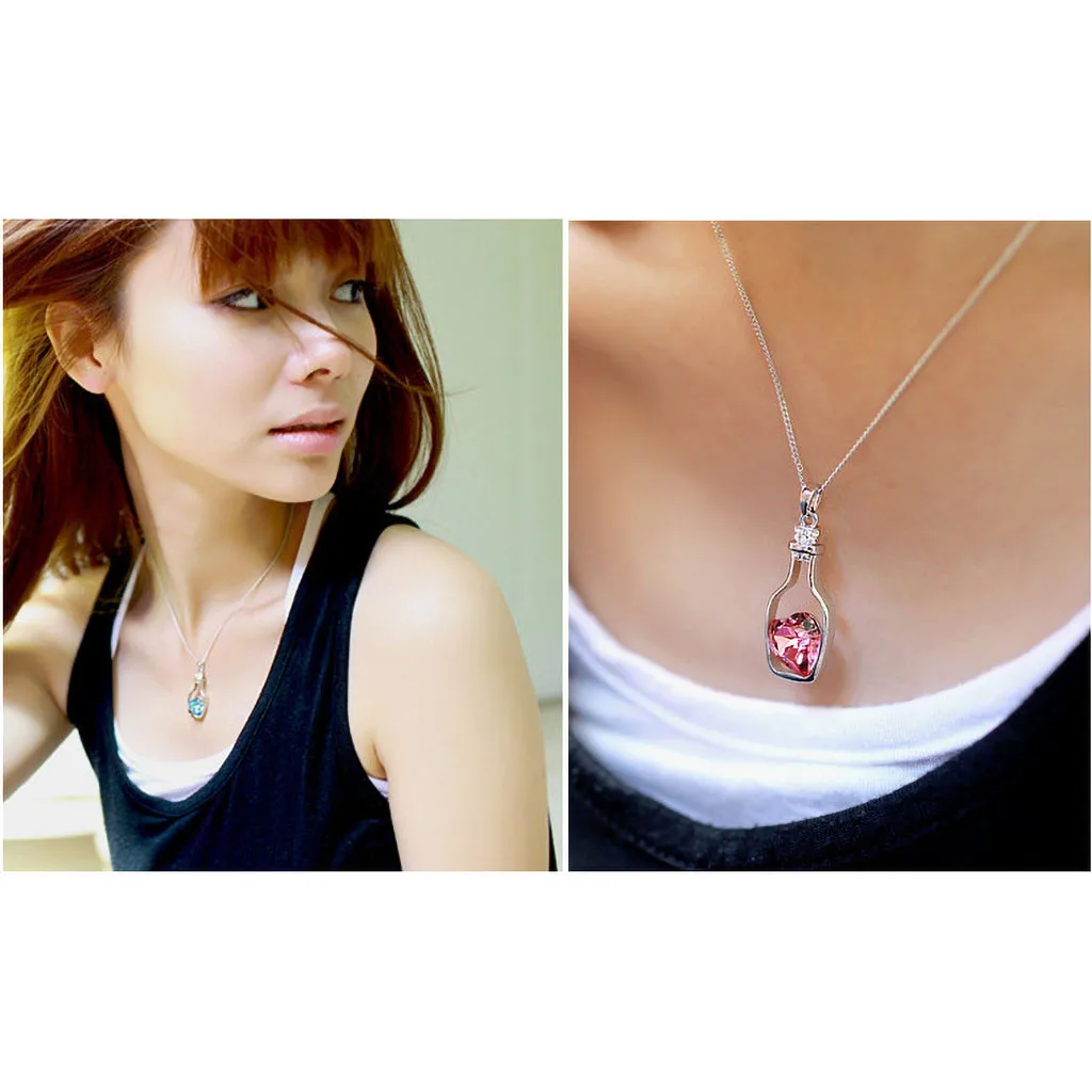 Ювелирные изделия любящее сердце ожерелье очарование кулон с кристаллами