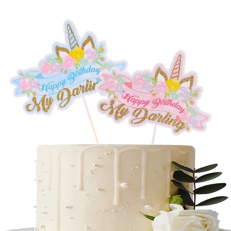 

Cute Unicorn Shape Cake Cupcake Toppers Decoration Flower Ornament Cake Picks for Kids Baby Shower Birthday Party