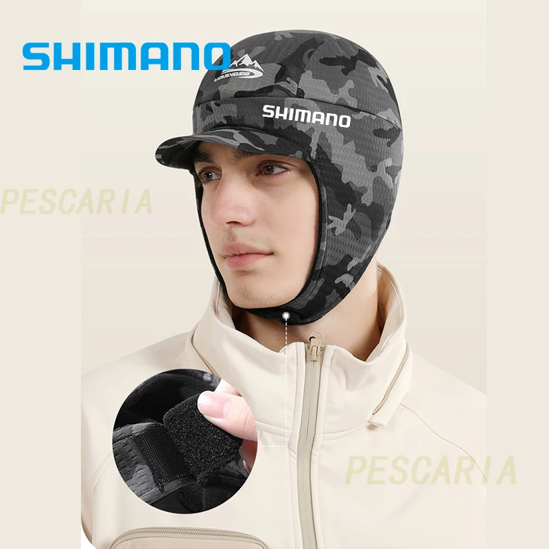 

Shimano Fishing Cap Winter Warm Men Clothing Fishing Cap Ear Protection Face Windproof Ski Cap Velvet Thick Fishing Hat Cycling