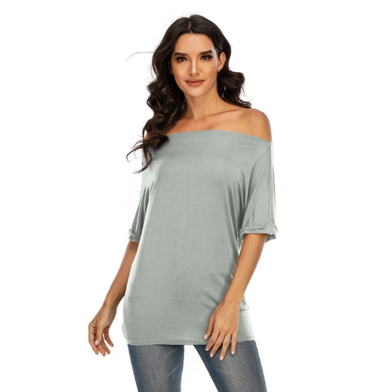 

New Summer Women's Off Shoulders T-Shirt Leisure Simple Sports One Shoulder Lady Top Short Sleeve P1