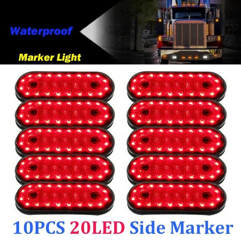 

10 x Red 20 LED 4.5inch Side Clearance Marker Lights for Car Truck Trailer Lamp 24V