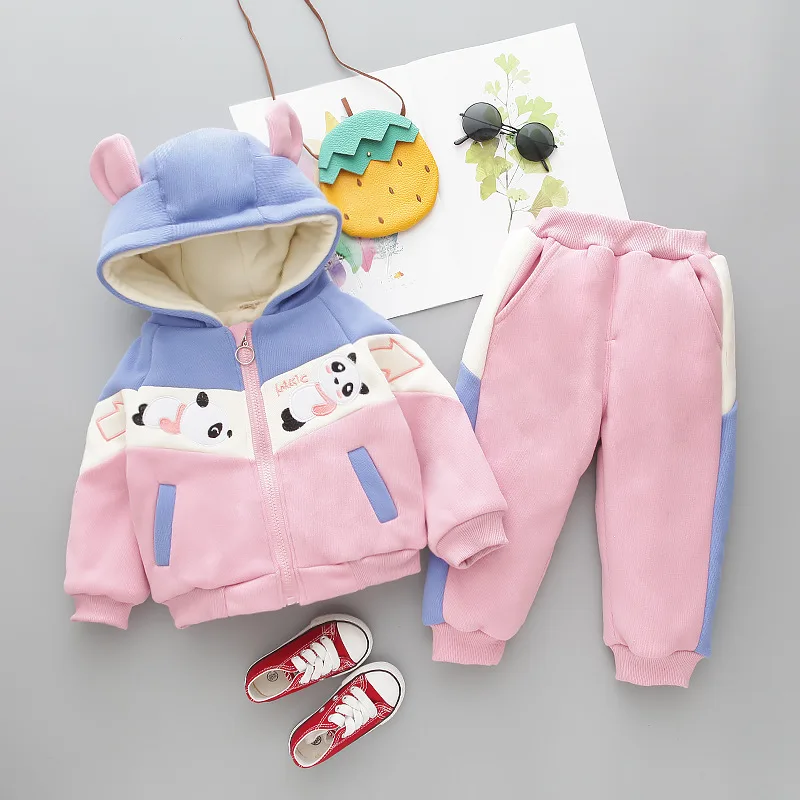 Слоновая кость Розничная! детский зимний костюм для 1-4 лет, зимний кашемировый плотный теплый костюм с Микки Маусом для маленьких девочек и мальчиков, одежда для маленьких девочек - Цвет: Слоновая кость