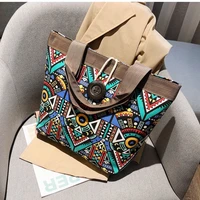 new ethnic style bag portable shoulder bag casual bohemian canvas bag fashion student tutorial bag printed beach mommy bag