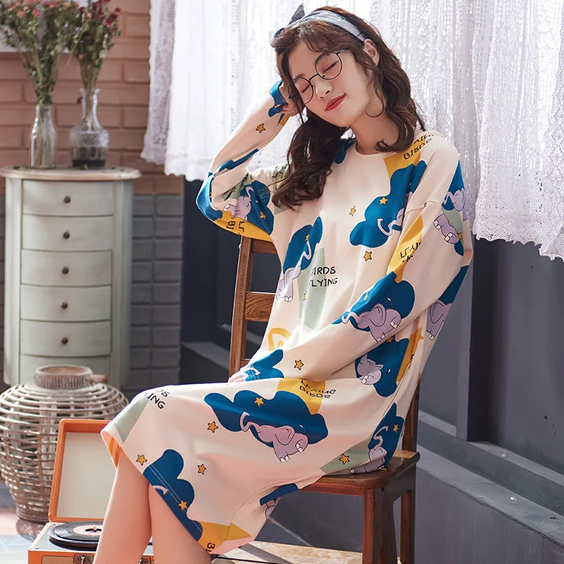 [Lakysilk] 3XL хлопковое Женское ночное платье с круглым вырезом и принтом с буквами из мультфильмов, ночная рубашка с коротким рукавом, удобная свободная летняя одежда для сна - Цвет: color 4