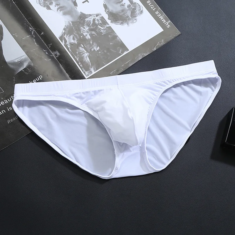 

Ice Silk Solid Color Men's Underwear Briefs Plus Size Silky Male Panties U Bulge Pouch Men Underwear Brief Low Waist Underpants