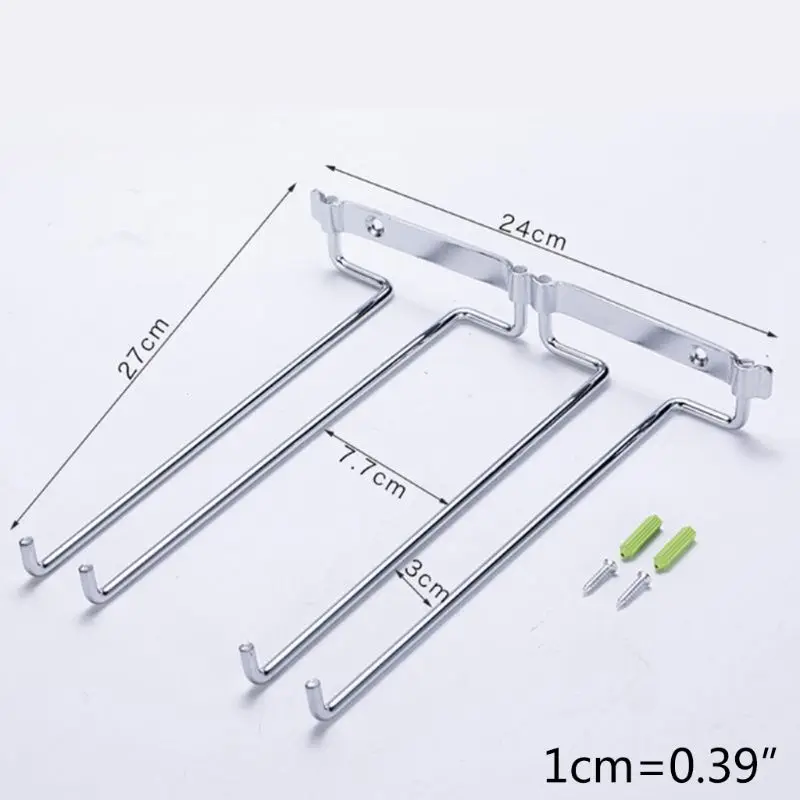 

Unilateral Side 2 Row Hanging Wine Glass Holder Inverted Shelf Under Mounted on Cabinet Glass Storage Metal Hanger