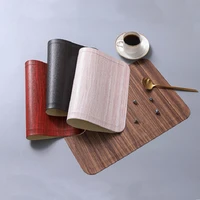 high end new wood grain round corner pu leather placemat thickened table mat waterproof coaster anti slip insulation plate mat
