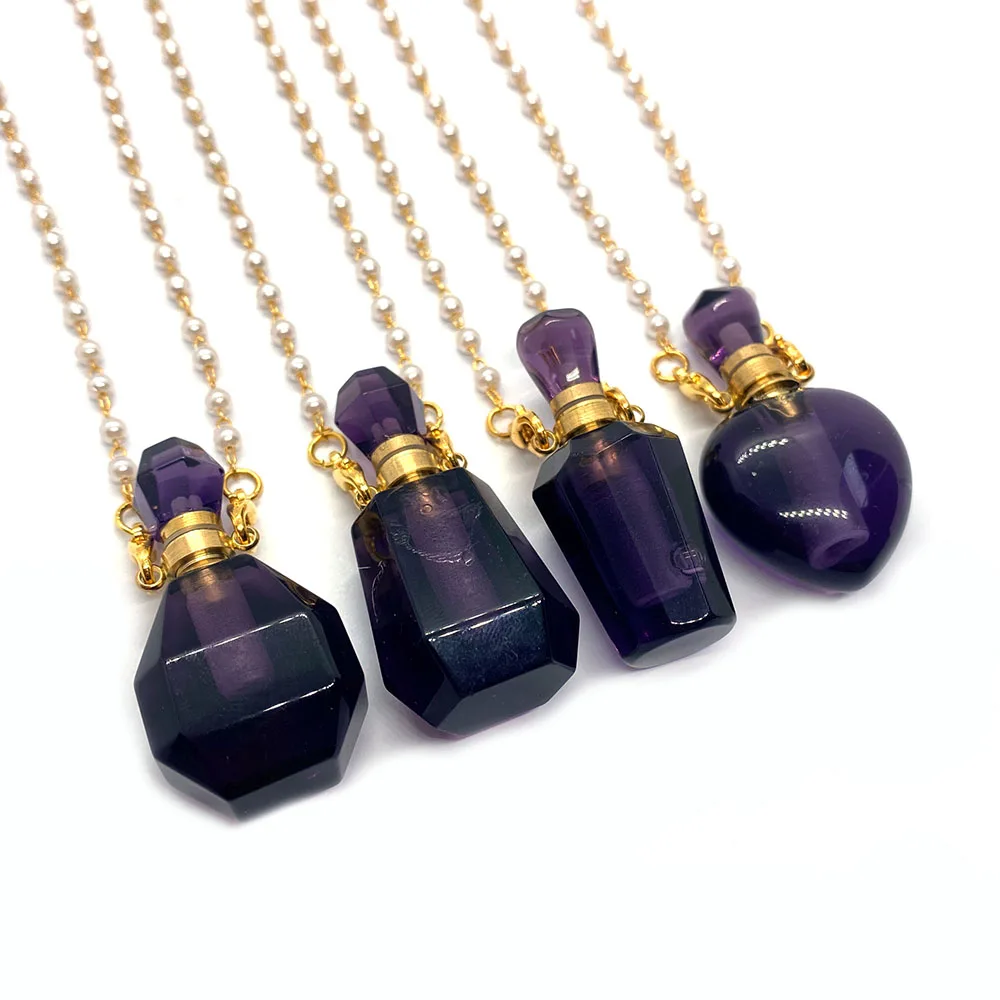 

Natural Stone Perfume Bottle Necklace Aromatherapy Bottle Essential Oil Bottle Ladies Necklace Pendant Two Hole Pendant Charm